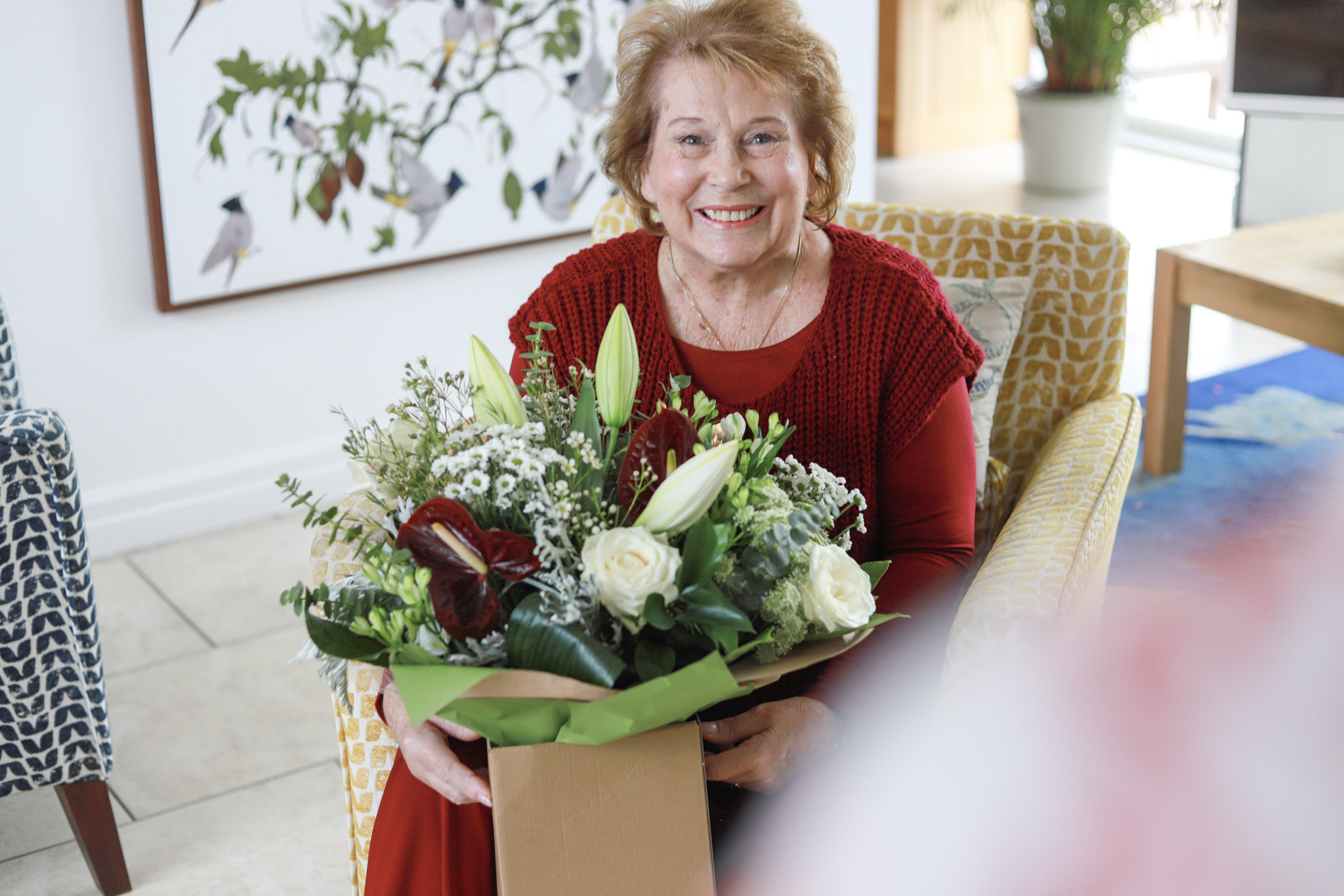 Lady with luxury flower bouquet
